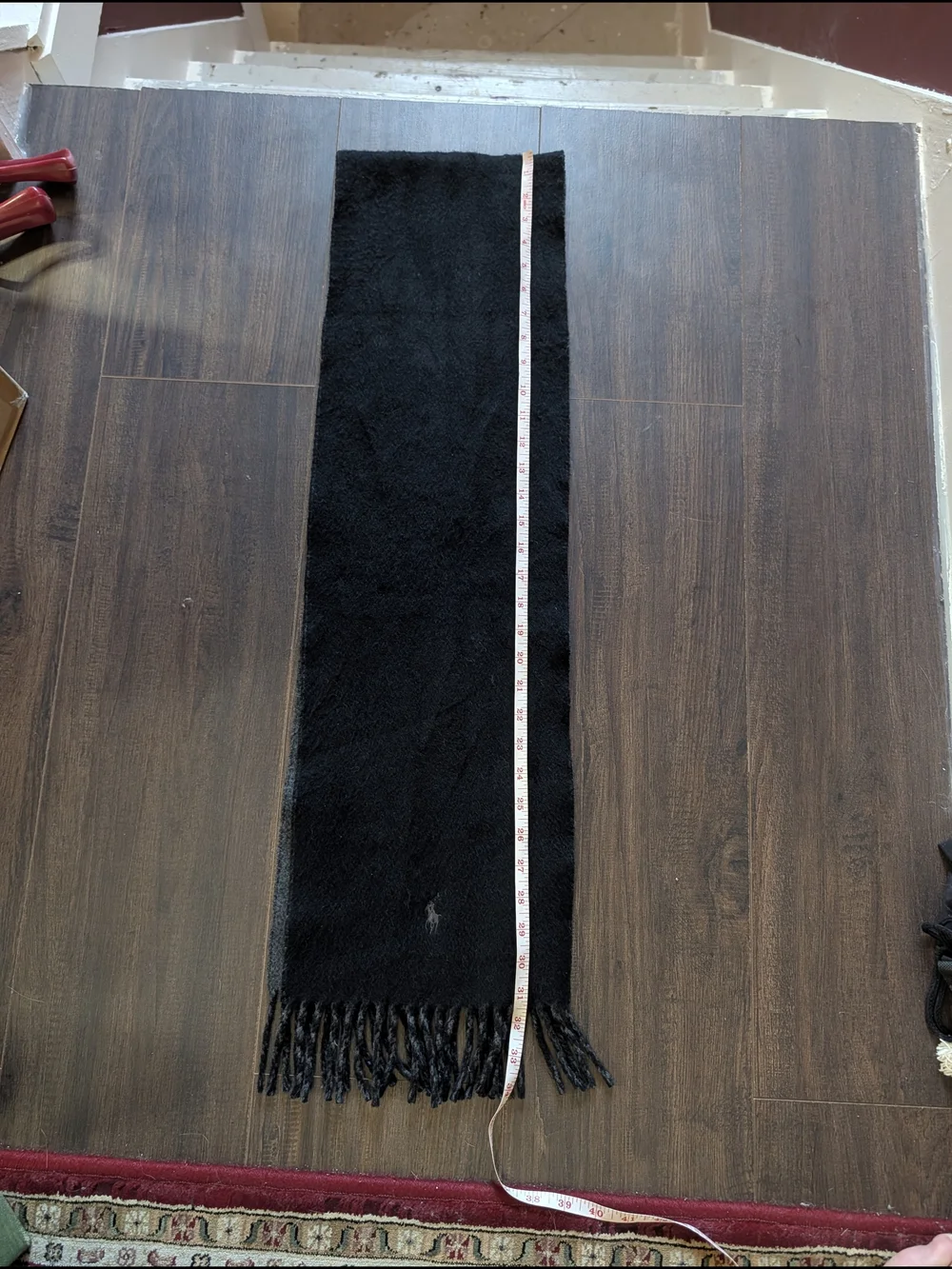 Polo Ralph Lauren Vintage Made In Italy Black/Gray Lambswool Fleece Fringe Scarf